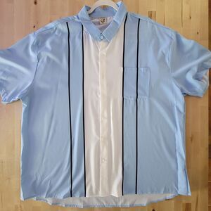 Hardaddy Retro Vintage Style Bowling Button Up Shirt Blue Striped Men's 3XL